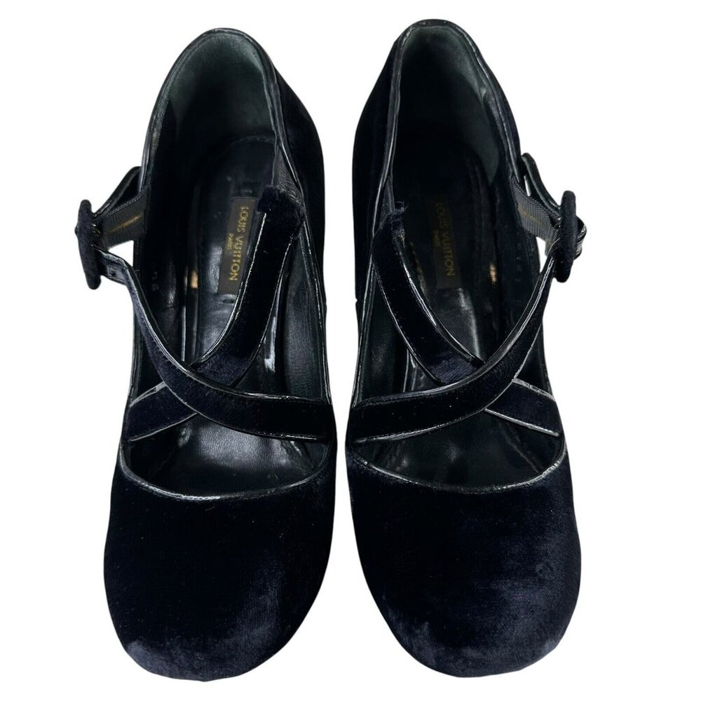 LOUIS VUITTON Wedge Pumps Heel Beaded Velvet Black Size EU 36/US 5.5 Cross Strap - Picture 9 of 17